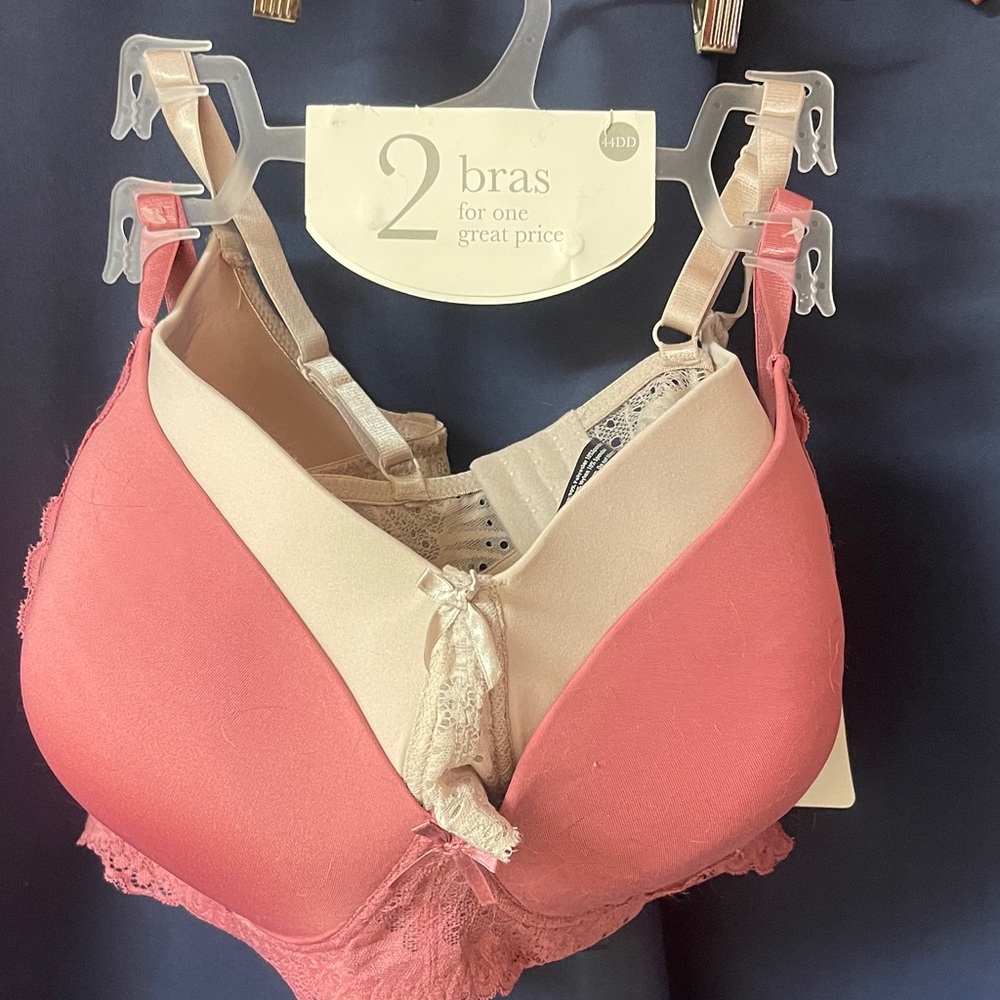 Women's Pink and Cream Lace Trim Bras - Set of 2